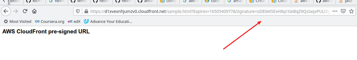 Screenshot showing that file is accessed using signed URL