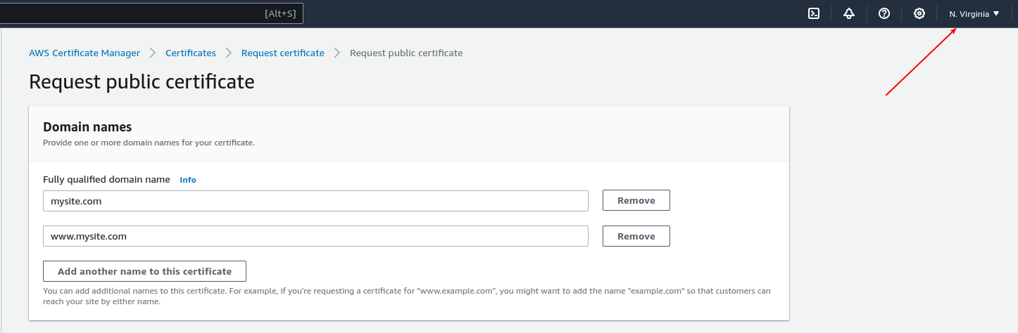 Create TLS certificate using ACM console