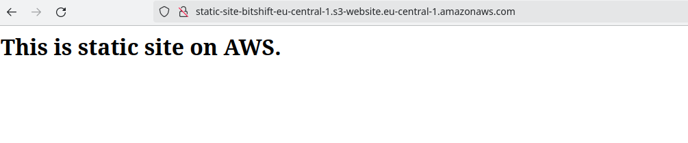 Image showing static site in S3 bucket