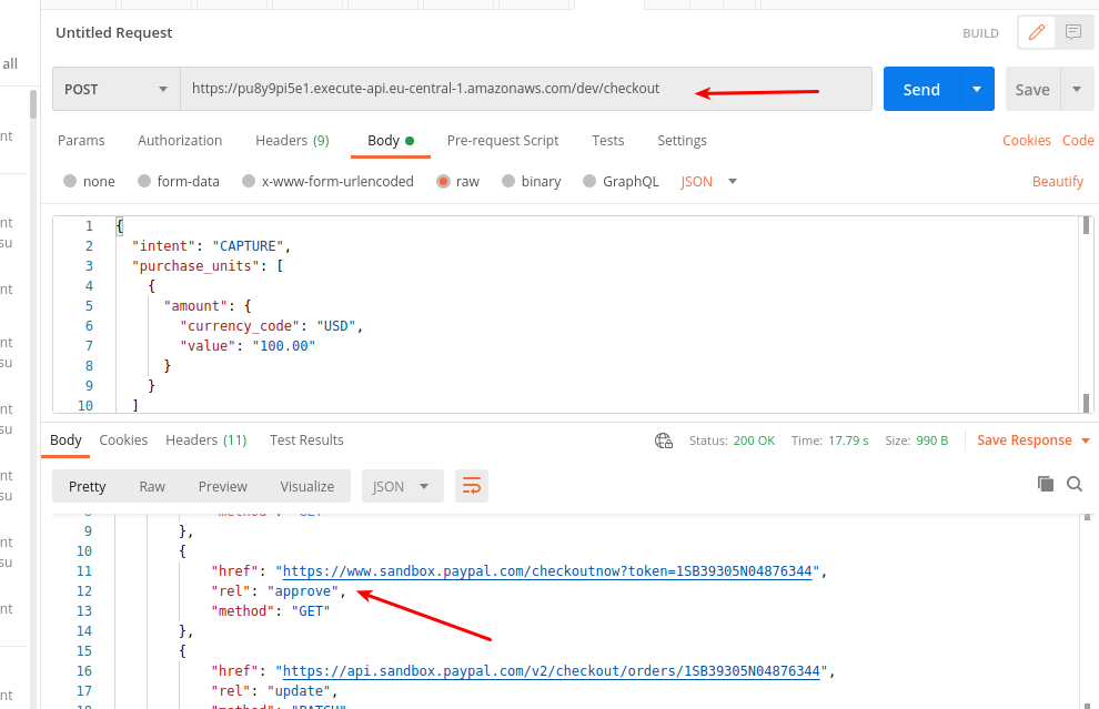 Response from PayPal create order API